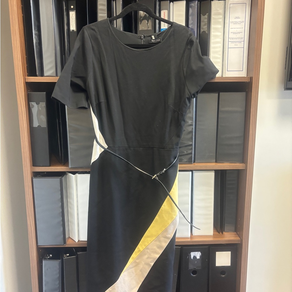 White House Black Market Black and Yellow Midi Dress